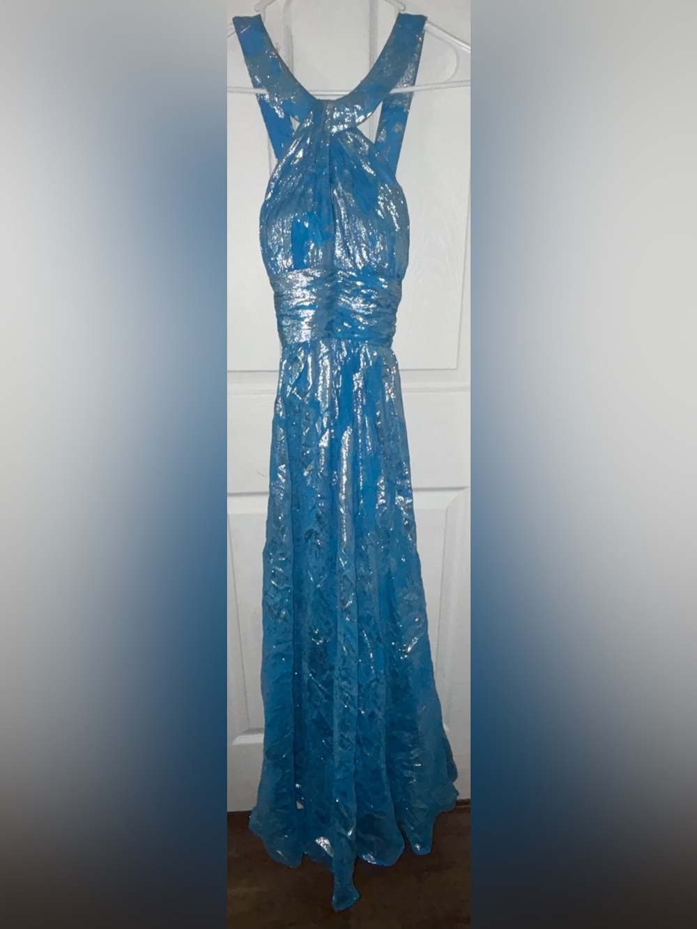 Aidan Mattox Shimmery Turquoise Maxi Gown